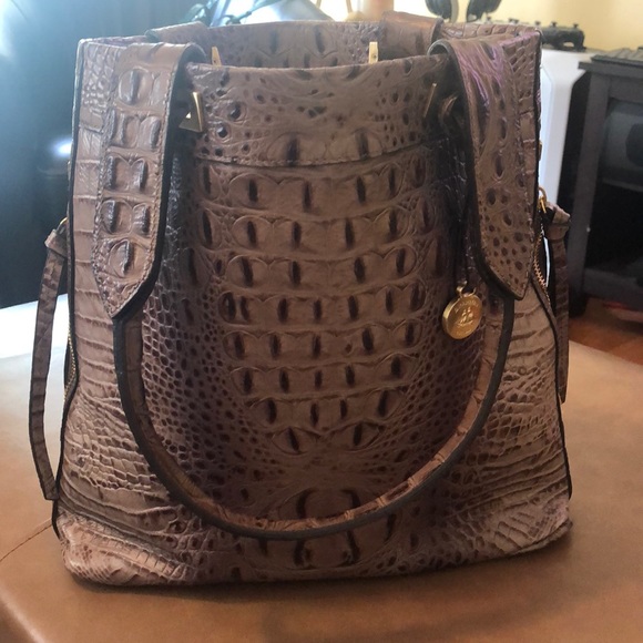 Brahmin Purse Tote Taupe Gray Excellent - Picture 2 of 10